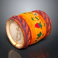Decorative Household Storage Jar With Orange Red Body Wooden Texture And Strawberry Leaf Patterns
