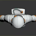 Game Movie Character In White And Orange Astronaut Suit With Transparent Visor And Chest Emblem
