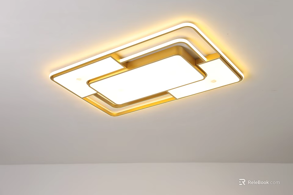 Modern Square Ceiling Light With Yellow Frame And Warm Illumination 3d model 