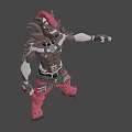 3D Anthropomorphic Wolf Character With Mechanical Arm Brown Upper Body Red Pants And Red Hat