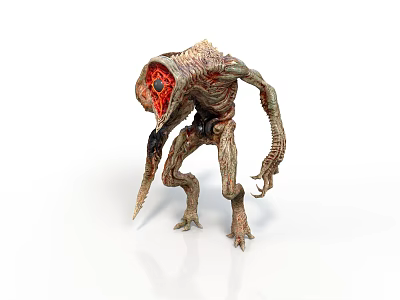 Slender Alien Creature Character With Large Red Eye And Rough Skin Texture 3d model