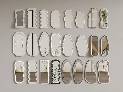 Assorted Decorative Mirrors with Various Shapes and Designs for Wall Decor 3d model