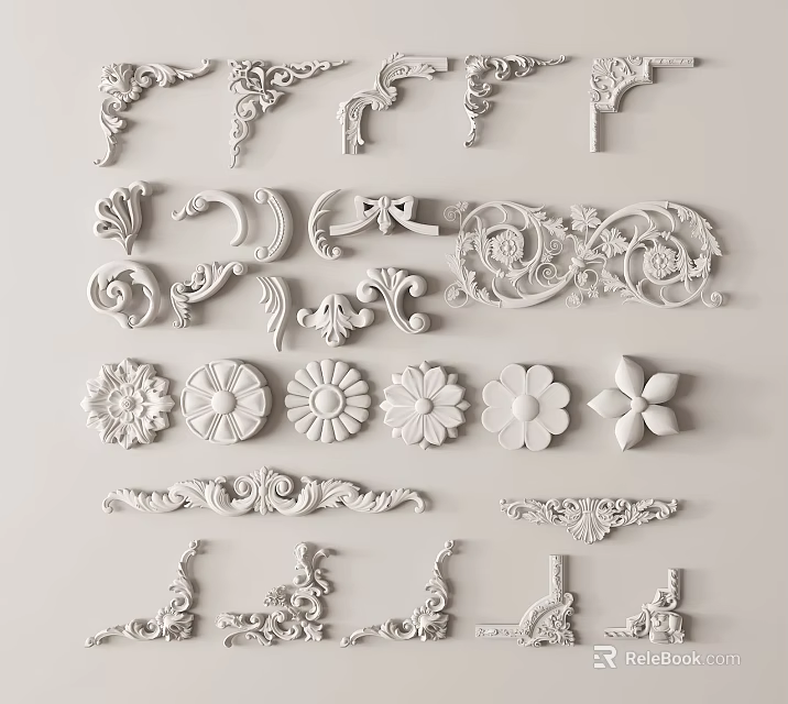 Various Intricate Decorative Carvings With Floral Scroll And Geometric Patterns For Home Decor 3d model 