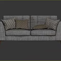 Light Gray Fabric Two Seater Sofa With Three Beige Cushions And Wooden Legs