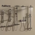 Poliform Modern Shower Systems With Various Designs And Water Flow Display Effect 3d model