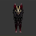 Mythical Red Horned Wolf Creature With Fluffy Black Fur And Golden Details