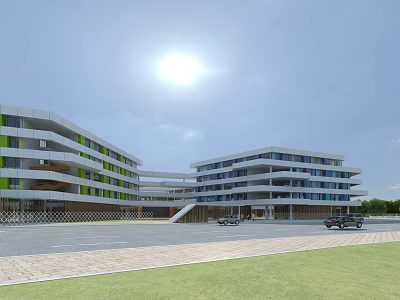 Modern School Building Exterior With Colorful Facade Multiple Floors And Sunny Sky 3d model