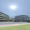Modern School Building Exterior With Colorful Facade Multiple Floors And Sunny Sky