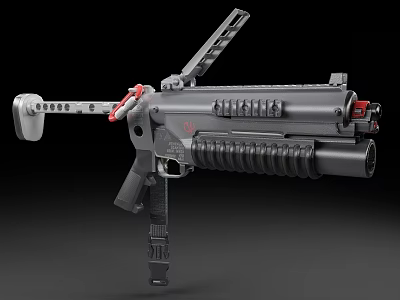 Black Tactical Firearm With Red Accents Magazine Rail System And Textured Grip 3d model