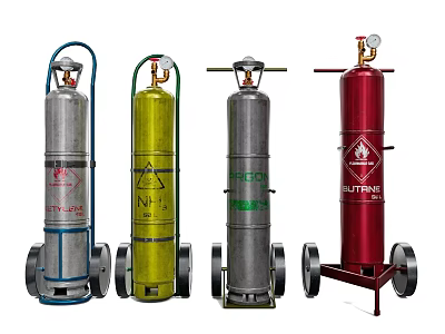 Industrial Mobile Gas Cylinders With Wheels In Various Colors For Industrial Applications 3d model