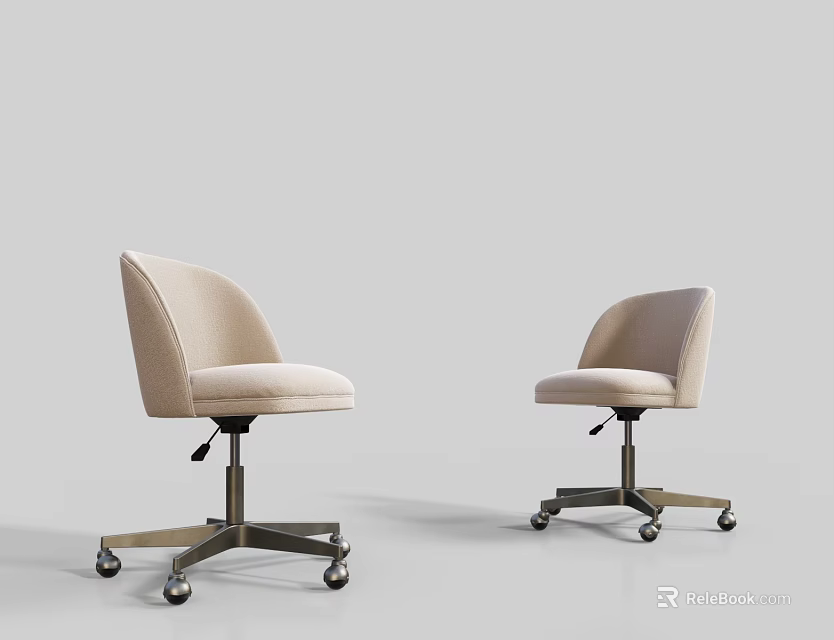 Beige Modern Office Chair With Swivel Wheels And Padded Seat On Metal Base 3d model 