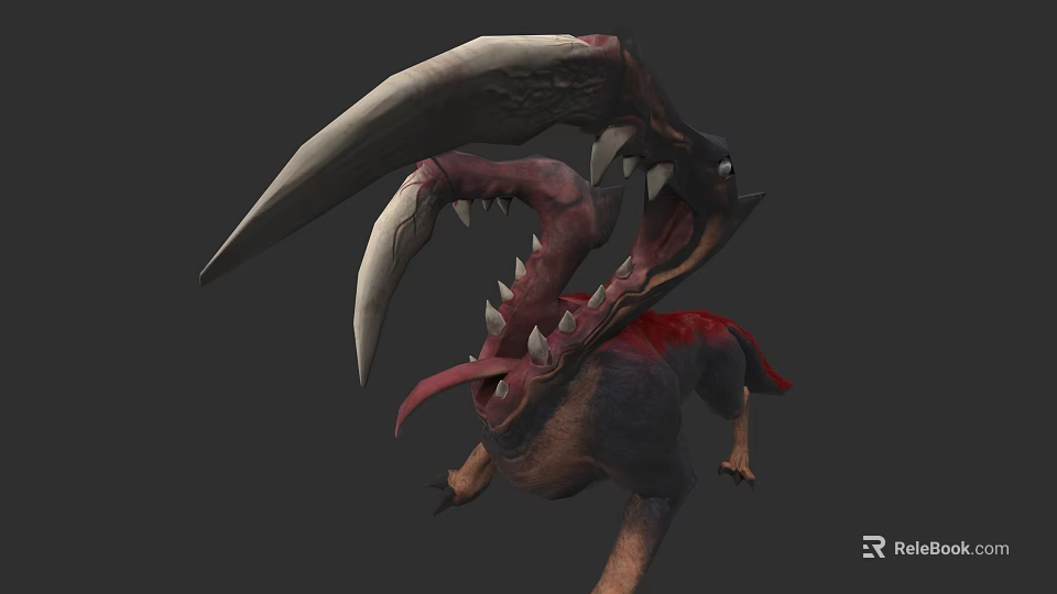 Mythical Monster With Open Mouth Sharp Fangs Extended Tongue And Red Skin 3d model 