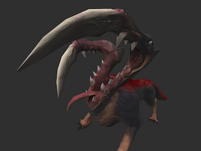 Mythical Monster With Open Mouth Sharp Fangs Extended Tongue And Red Skin 3d model