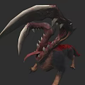 Mythical Monster With Open Mouth Sharp Fangs Extended Tongue And Red Skin