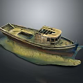 Old Wooden Boat as Water Transport with Cabin Structure on Sandy Base