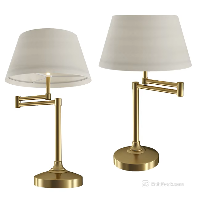 Modern Brass Table Lamps With Adjustable Arms White Lampshades And Round Bases 3d model 