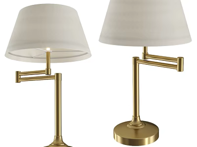 Modern Brass Table Lamps With Adjustable Arms White Lampshades And Round Bases 3d model