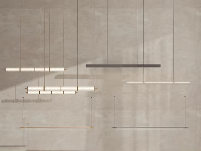 Modern Linear Pendant Lights With Metal Frames Hanging In Interior Space 3d model