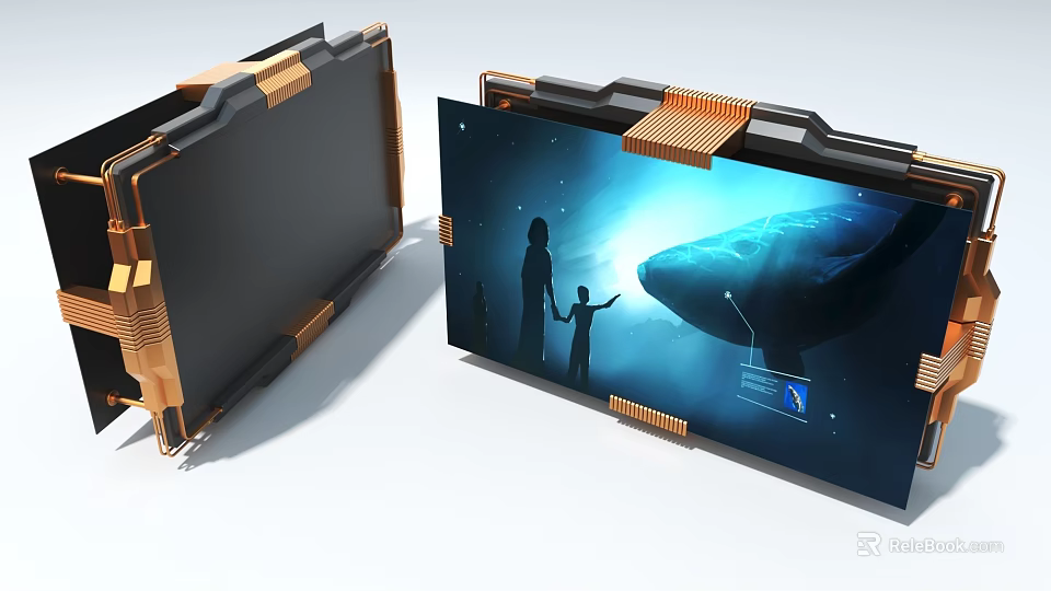 Industrial Equipment Large Screen Display With Human Whale Silhouette And Modern Frame 3d model 