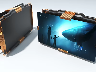 Industrial Equipment Large Screen Display With Human Whale Silhouette And Modern Frame 3d model