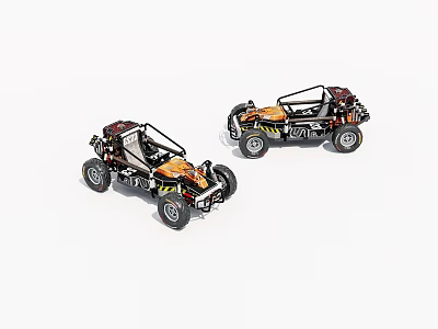 Two Detailed Lego Off Road Car Models With Open Frame And Wheels 3d model