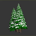 Six Green Snow Covered Pine Trees Arranged Together With Clear Reflections 3d model