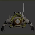 3D Model Of Vintage Diver Character With Metallic Armor Helmet And Full Body Gear