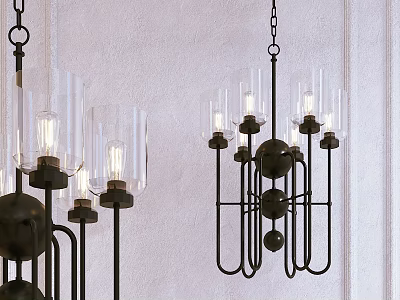 Modern Black Metal Chandelier With Transparent Glass Shades And Multiple Hanging Bulbs 3d model