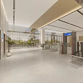 Modern Reception Desk Interior Design With LOGO Display Glass Partitions And Wooden Shelves