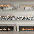 Various Modern Marble Fireplaces With Burning Flames And Stylish Interior Designs