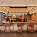 Modern Wooden Cafe Interior With Large Ceiling Light Coffee Machines And Shelves