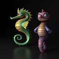 Two Vibrant Green And Purple Seahorses As Aquatic Animal Decorative Figures