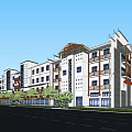 Modern Traditional Residential Building With White Facade Windows Balconies And Red Decorations