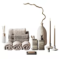 Cozy Bathroom Essentials With Towels Diffuser And Candles 3d model