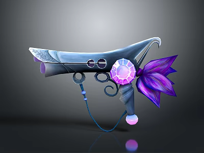 Enchanting Fantasy Character Weapon With Mythical Creature Inspired Purple Crystal And Silver Petal Design 3d model