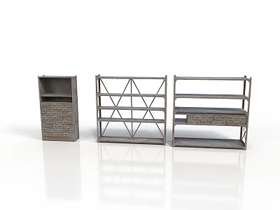 Modern Metal Storage Shelves With Geometric Frames And Drawer Compartments 3d model