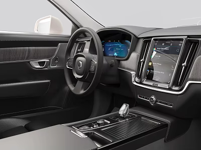 Modern Car Interior With Steering Wheel And Digital Screens 3d model