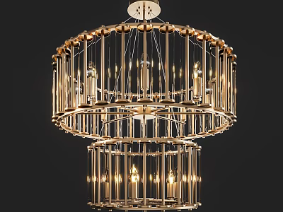 Modern Golden Double Layer Chandelier with Transparent Elements and Illuminated Design for Luxury Interior Spaces 3d model