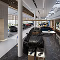 Modern Car Showroom Interior With Luxury Cars Sofas And Large Windows Columns