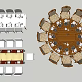 Outdoor Dining Table Set With Rectangular Round Tables And High Back Wooden Chairs On Grass