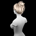 Game Film Character 3D Model with Blonde Curly High Ponytail White Torso and Black Background