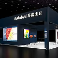 Sotheby's Exhibition Booth With Large Screen Displaying Artworks And Deep Blue Design