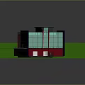 Modern Building 3D Model With Colorful Exterior Walls Blue Roof Round Windows And Glass Panels