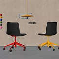 Modern Office Chairs with Black Backrest Red Yellow Base and Rolling Wheels 3d model