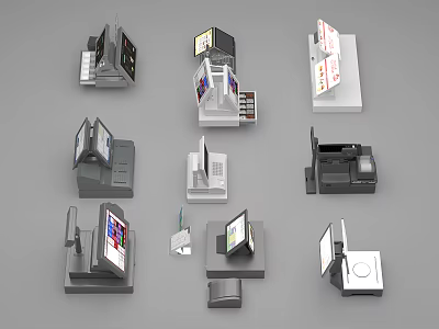 Modern Commercial Equipment Featuring POS Systems Cash Registers And Self Service Terminals With Display Screens 3d model