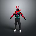 Vibrant Character With Rabbit Ears And Red Green Pink Costume Standing In Pose