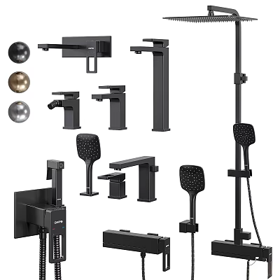 Different Types Of Modern Black Faucets For Bathroom Kitchen And Shower Use 3d model