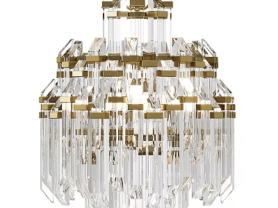 Modern Multi Tiered Chandelier With Golden Metal Frames And Transparent Crystal Strips 3d model