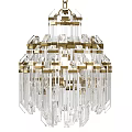 Modern Multi Tiered Chandelier With Golden Metal Frames And Transparent Crystal Strips