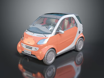 Orange and White Small Compact Two Seater Car with Modern Design and Transparent Roof 3d model